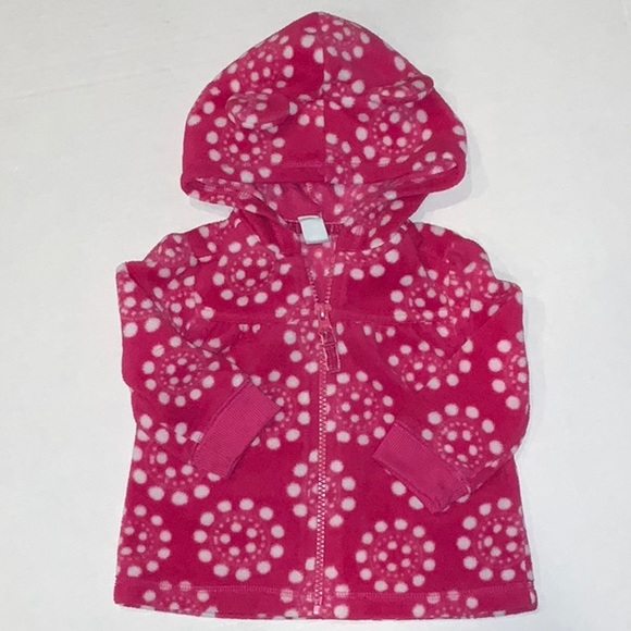 Old Navy Other - Old Navy Baby Girl Fleece Hooded Coat Pink and White Size 6-12 Months Used